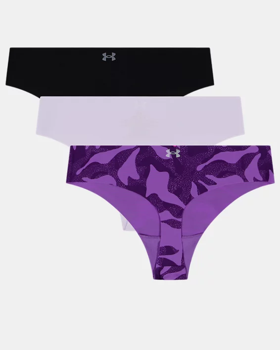 UA Essential Stretch Womens 3-Pack Printed No Show Thong
