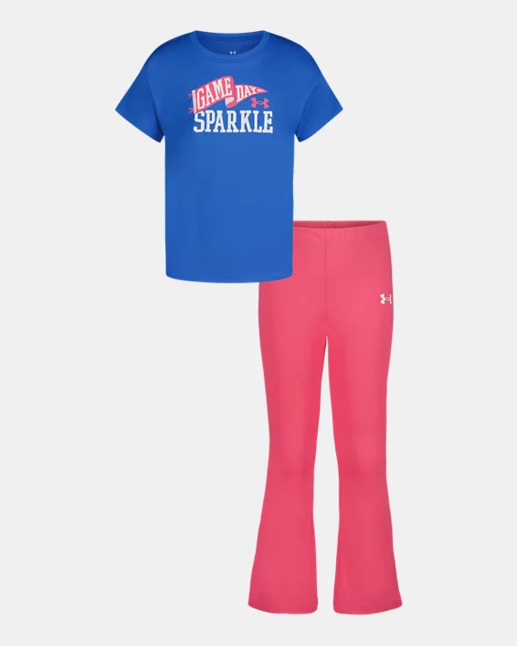 UA Glitter Logo & Side-Stripe Little Girls Short Sleeve & Yoga Pants Set