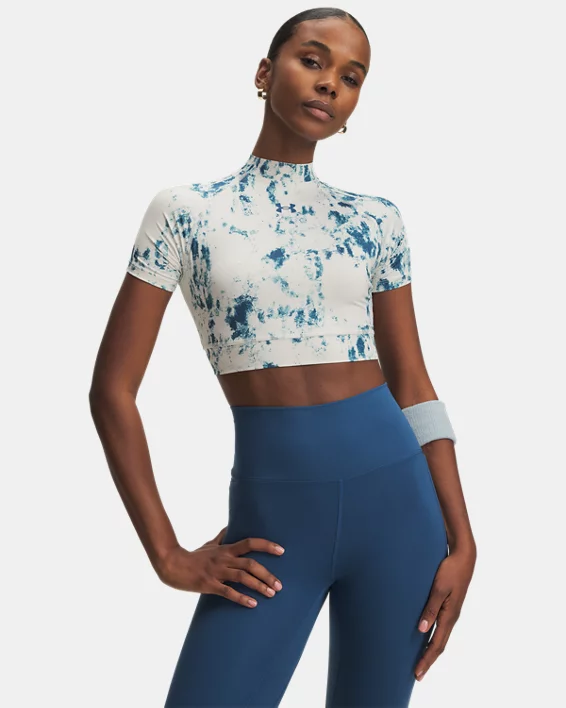 HeatGear Printed Womens Crop Mock Short Sleeve